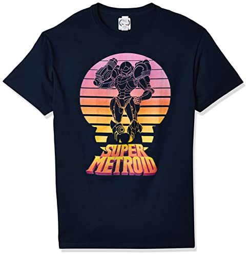 Nintendo Herren Super Metroid Samus Retro Sunset T-Shirt, Marineblau, Mittel von Nintendo