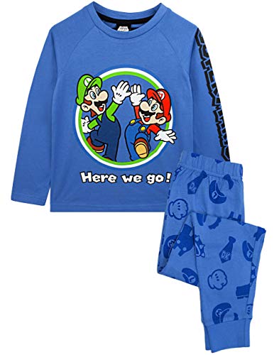 Super Mario Pyjamas Luigi Jungen Langarm Kinder Blue T-Shirt & Hose PJS 9-10 Jahre von Super Mario