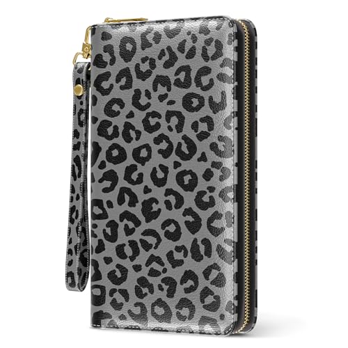 Nipichsha Damen-Geldbörse, RFID-Handgelenk-Geldbörse für Damen, niedliche Damen-Geldbörse, große Kreditkarten-Clutch-Geldbörse mit Reißverschluss und Handyhalter, Leoparden-Print von Nipichsha