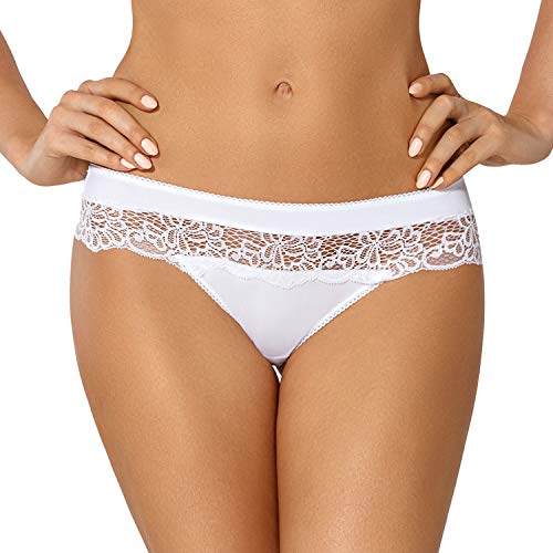 Nipplex, Claudia, Damen-Tanga, Damenunterwäsche, Spitze, Bändchen am Rücken, Gesäß hervorheben, bequem, Weiß, L von Nipplex