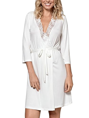 Nipplex Damen Kimono Bona in Wickeloptik, mit Bindegürtel, in Gr. S-XXL, 3/4-Arm-Morgenmantel mit Spitzenbodüre von Nipplex