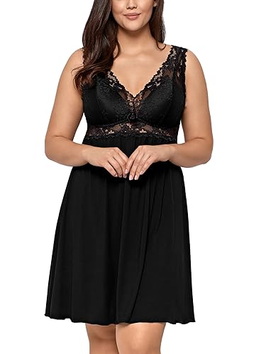 Nipplex Damen Nachthemd Bona Plus Size, Gr. 2XL-4XL, fließende Stoffqualität, breite Träger, raffiniertes V-Dekolleté mit gepolsterten Cups, hohe Taille mit breiter Spitzenbordüre von Nipplex