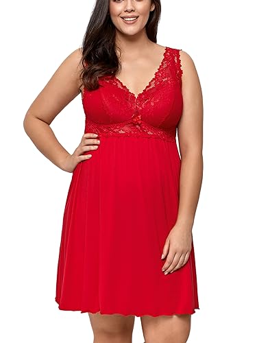 Nipplex Damen Nachthemd Bona Plus Size, Gr. 2XL-4XL, fließende Stoffqualität, breite Träger, raffiniertes V-Dekolleté mit gepolsterten Cups, hohe Taille mit breiter Spitzenbordüre von Nipplex