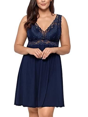 mefemi Nipplex Damen Nachthemd Unterkleid Dessous Spitze Nachtwäsche Bona, Dunkelblau,2XL von Nipplex