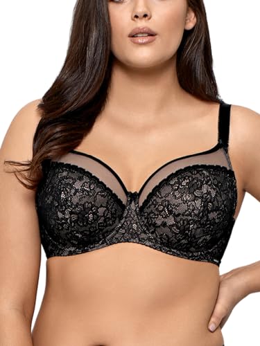 Nipplex Rafaela Soft Vollschalen-BH für DamenExtra bequemes Design Weiche Konstruktion mit Spitze, verstellbaren Trägern und seitlichen BügelnZarte BusenformungSchwarz & Beige, 70G von Nipplex