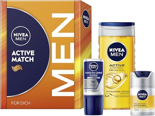 NIVEA MEN Active Match Geschenkset, Geschenk für Männer mit Produkten für müde Haut, Geschenkbox mit Duschgel, Gesichtspflege Creme und Deo für Herren NIVEA MEN Active Match Geschenkset, Geschenk für Männer mit Produkten für müde Haut, Geschenkbox mit Duschgel, Gesichtspflege Creme und Deo für Herren von NIVEA MEN