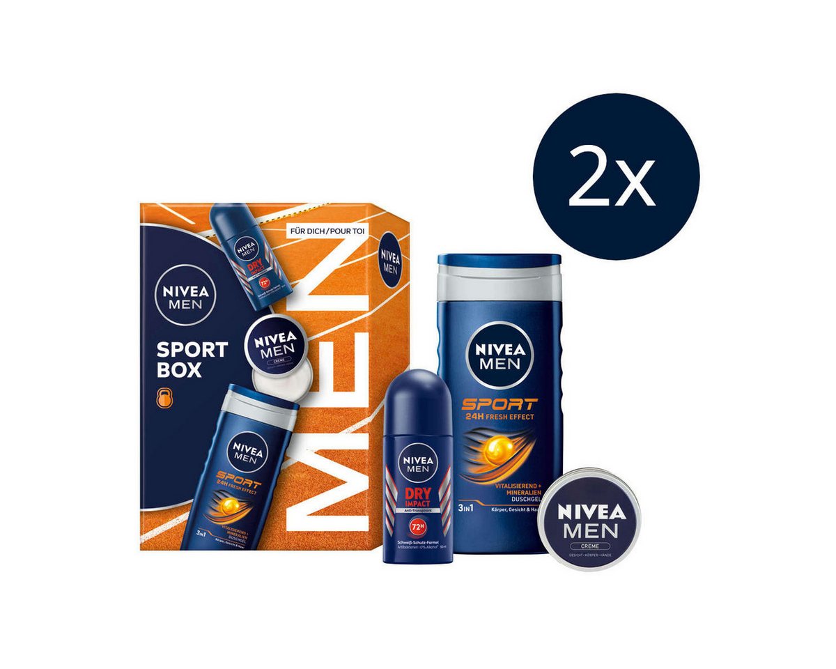 Nivea Men Feuchtigkeitspflege-Set 2 x Geschenkset, Creme Sport Pflegedusche Impact Deo Roll-on Set Nivea Men Feuchtigkeitspflege-Set 2 x Geschenkset, Creme Sport Pflegedusche Impact Deo Roll-on Set von Nivea Men