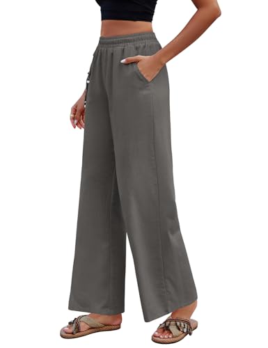 Niwicee Damen Hose Mit Weitem Bein, Leicht Und Elegant, Elastischer Bund, Sommerhose Mit Taschen, Für Legere Arbeit Geeignet Jogginghose Loose-Grau-M von Niwicee