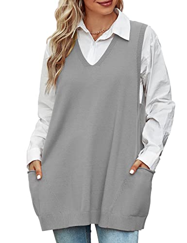 Niwicee Pullunder Damen Ärmellos Strickweste V-Ausschnitt Weste Strick,Winter Herbst Warm Sweater Oversize Strickpullover Gerippter A-Linien-schaukelsaum Einfarbiges Casual-B-Hellgrau-L Niwicee Pullunder Damen Ärmellos Strickweste V-Ausschnitt Weste Strick,Winter Herbst Warm Sweater Oversize Strickpullover Gerippter A-Linien-schaukelsaum Einfarbiges Casual-B-Hellgrau-L von Niwicee