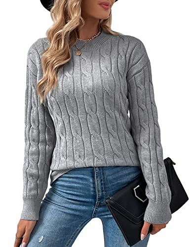 Niwicee Sweatshirt Damen Pullover Damen Winter Damen Leichter Langarm-Pullover Und Zopfmuster In Klassischer Passform-Hellgrau-S Niwicee Sweatshirt Damen Pullover Damen Winter Damen Leichter Langarm-Pullover Und Zopfmuster In Klassischer Passform-Hellgrau-S von Niwicee