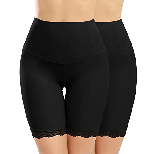 Niwicee Unterhosen Damen Miederpants Radlerhose Kurze Hose Unter Rock Mit Spitze Sicherheitshose Nahtlose Boxershorts Shorts Höschen Leggings Panties Lange Unterwäsche Miederhose Sommer-Schwarz*2-M von Niwicee