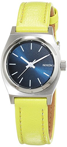 Nixon Damen-Armbanduhr Small Time Teller Navy/Neon Yellow Analog Quarz Leder A5092080-00 von Nixon