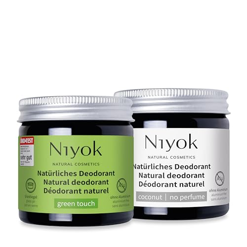 Niyok® 2-in-1 Deocreme (1x Green Touch + 1x Kokos ohne Parfum) • Natürliches Deo ohne Aluminium • 24h Schutz vor Geruch & Schweiß • Deodorant Creme für Damen & Herren • Feste Deo Creme von Niyok