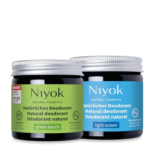 Niyok® 2-in-1 Deocreme (1x Green Touch + 1x Light Ocean) • Natürliches Deo ohne Aluminium • 24h Schutz vor Geruch & Schweiß • Deodorant Creme für Damen & Herren • Feste Deo Creme vegan von Niyok