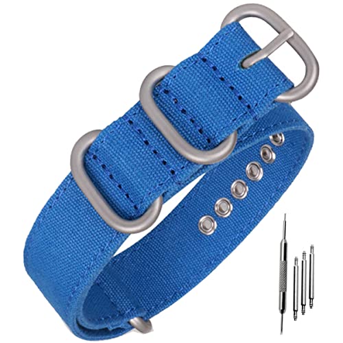 Niziruoup Uhrenarmband Canvas 20mm, Premium Nato Ballistic Armband Herren Damen Segeltuch Uhrenarmbänder Ersatzarmbänder mit Matter Schwerer Schnalle, für Uhr und Smartwatch, Baumwolle, Blau von Niziruoup