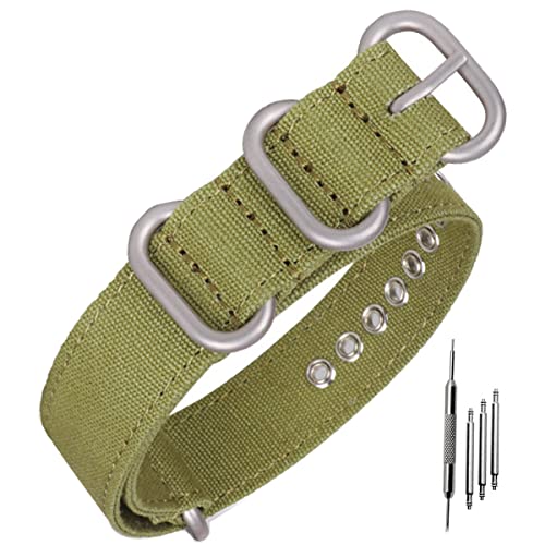 Niziruoup Uhrenarmbänder Canvas Ballistic Ersatzuhrenarmbänder für Männer Frauen Atmungsaktive Ersatzarmband 18mm 20mm 22mm 24mm 26mm mit Edelstahl Metall Schließe,Ersatzband Uhr,Armee grün von Niziruoup