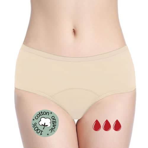 NoBlood Perioden Unterwäsche = 2-3 Tampons - Waschbar - Baumwolle - Ökologisch - Menstruation - Unterwäsche für die Periode - Periodenslips - Absorbierend - Mädchen Damen - XXS / 4XL (Nude-Mohina, L) von NoBlood