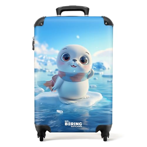 NoBoringSuitcases.com © Kinderkoffer Reisekoffer Koffer Kinder Kindergepäck in Handgepäck-Mittelgroß in 40 Bildern (Weißer Seehund mit Schal auf Einer Eisscholle, 55x40x20 cm) von NoBoringSuitcases.com