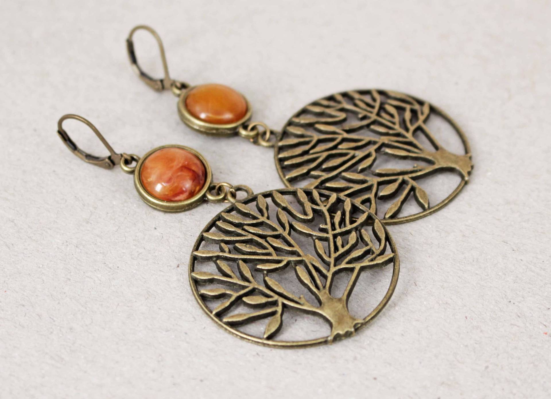 Ohrringe, Baum, Orange, Antik Bronze, Vintage, Natur, Bäume, Edel, Groß, Ohrhänger, Ethno, Boho, Hippie, Schmuck, Frauen, Rund, Äste von NoahMeetsScottie