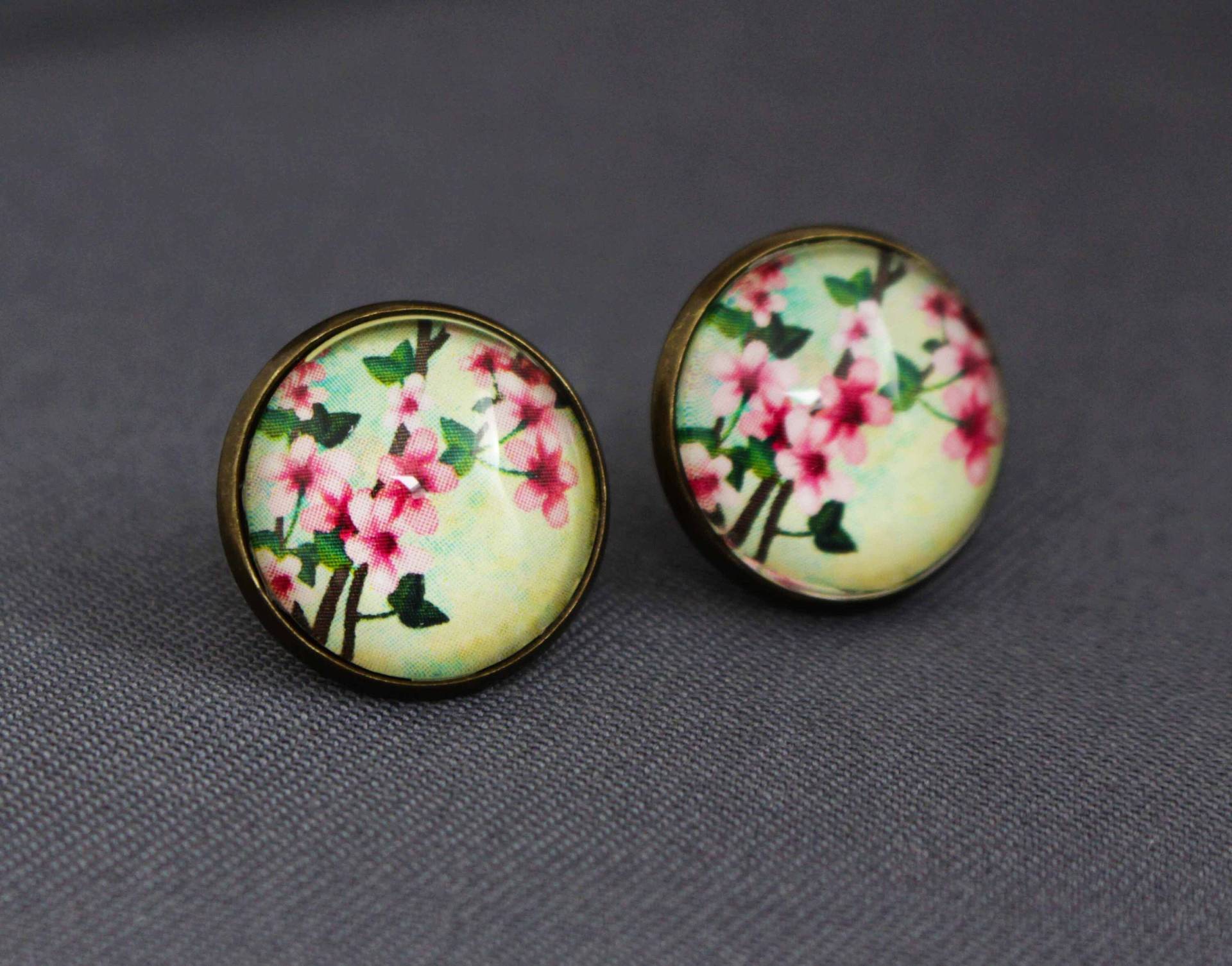 Ohrstecker Mit Kirschblüten, Rosa, Beige, Vintage, Baum, Japan, Antik Bronze, Blüten, Hochzeit, Damen, Glasstein, Floral, Glas, Schmuck von NoahMeetsScottie