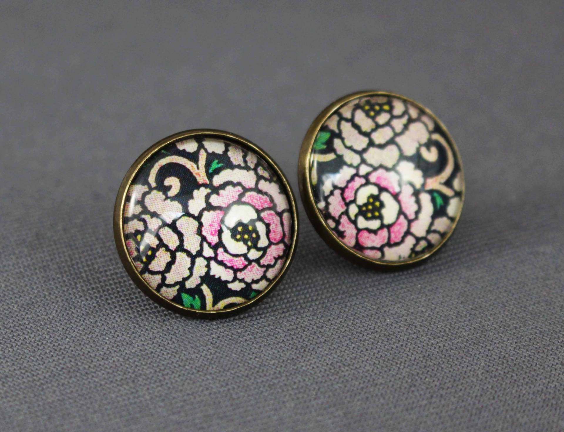 Ohrstecker Mit Mosaik, Grün, Rosa, Beige, Vintage, Muster, Antik Bronze, Blumen, Rosen, Cabochon, Glasstein, Floral, Glas, Schmuck von NoahMeetsScottie