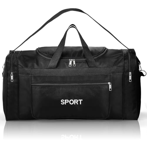 Noamus Nylon Seesack, 55,9 cm Basics Medium Faltbare Turnbeutel, Schwarz Übernachtung Reisegepäck Tasche mit Reißverschlüssen und Griffen, Leichter Sportgeräte-Organizer mit Schulter für Männer und von Noamus