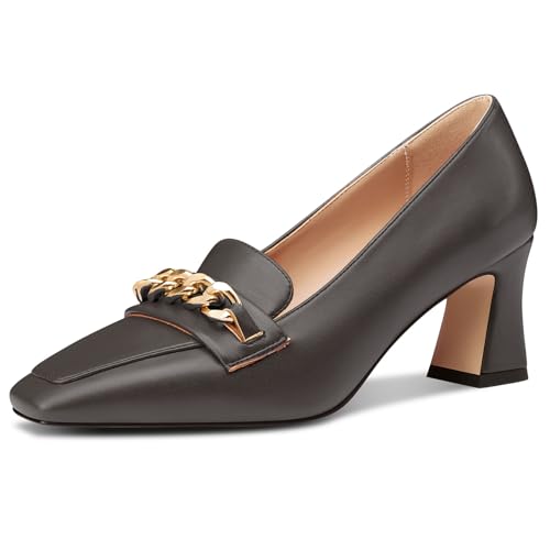 NobleOnly Damen Chunky Blockabsatz Absatz Heel Geschlossene Eckige Zehenkappe Loafers Schuhe Slip-on Pumps Metall Kette Lässig Schuhe 7 cm Heels Metallisch 36 EU von NobleOnly