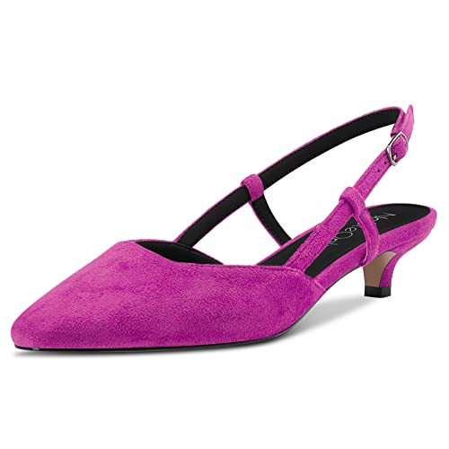 NobleOnly Damen Kitten Absatz Heel Eckige Zehenkappe Slingback Pumps Büroschuhe Lässig Abschlussball Dress Schuhe 3 cm Heels Magenta 42 EU von NobleOnly