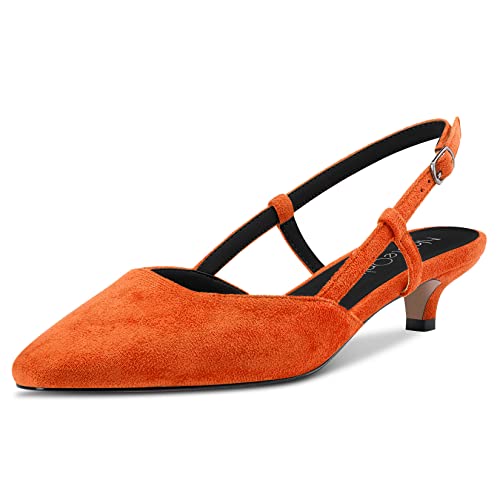 NobleOnly Damen Kitten Absatz Heel Eckige Zehenkappe Slingback Pumps Büroschuhe Lässig Abschlussball Dress Schuhe 3 cm Heels Orange 39 EU von NobleOnly