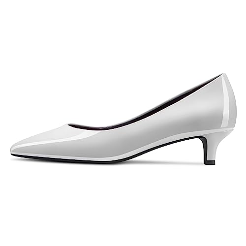 NobleOnly Damen Kitten Niedrige Absatz Heel Spitze Zehenkappe Pumps Slip-on Hochzeit Büroschuhe 3.5 cm Heels Schuhe Weiß Lackleder 39 EU von NobleOnly