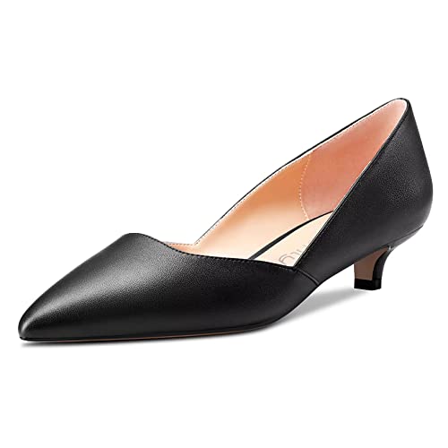 NobleOnly Damen Kitten Niedrige Absatz Heel Spitze Zehenkappe Pumps Slip-on Hochzeit Büroschuhe 3.5 cm Heels Schwarz 43 EU von NobleOnly