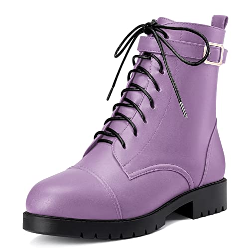 NobleOnly Damen Niedrige Chunky Blockabsatz Absatz Heel Runde Zehenkappe Schnüren Schnürung Reißverschluss Stiefeletten Büroschuhe Klassisch Schuhe Violett 39 EU von NobleOnly