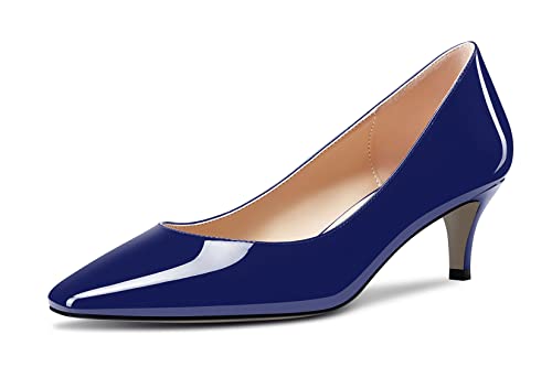 NobleOnly Damen Niedrige Kitten Absatz Heel Geschlossene Eckige Zehenkappe Slip-on Pumps Klassisch Cute Dress Hochzeit Party Schuhe 5 cm Heels Navy Blau 37 EU von NobleOnly