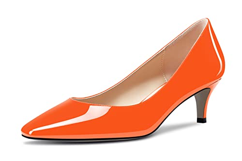 NobleOnly Damen Niedrige Kitten Absatz Heel Geschlossene Eckige Zehenkappe Slip-on Pumps Klassisch Cute Dress Hochzeit Party Schuhe 5 cm Heels Orange 40 EU von NobleOnly