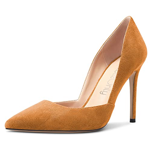 NobleOnly Damen Stiletto Hoher High Absatz Heel Spitze Zehenkappe Pumps Two-Piece Slip-on Hochzeit Sexy Dress Schuhe Orange 40 EU von NobleOnly