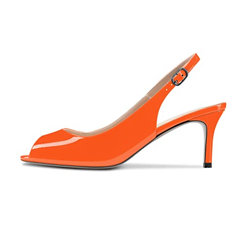 NobleOnly Damen Stiletto Mittlerem Absatz Heel Peep Open Zehenkappe Sandalen Slingback Knöchelriemen Hochzeit Büroschuhe Pumps 6.5 CM Heels Schuhe Orange 40 EU von NobleOnly