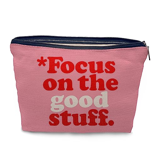 Nogrit Kosmetiktasche mit Aufschrift Focus on The Good Stuff, für psychische Gesundheit, Positive Denkweise, Leinen, Reise-Kulturbeutel, Geschenke für Teenager, Mädchen, Sie von Nogrit