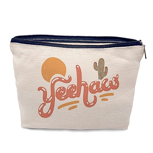 Nogrit Retro Western Yeehaw Sonnenuntergang Kaktus Cowgirl Make-up Kosmetiktasche, trendige Retro Wilder Westen Leinen Make-up Reise Kulturbeutel, Geschenke für Teenager-Mädchen, Cowgirl-Geschenke für von Nogrit