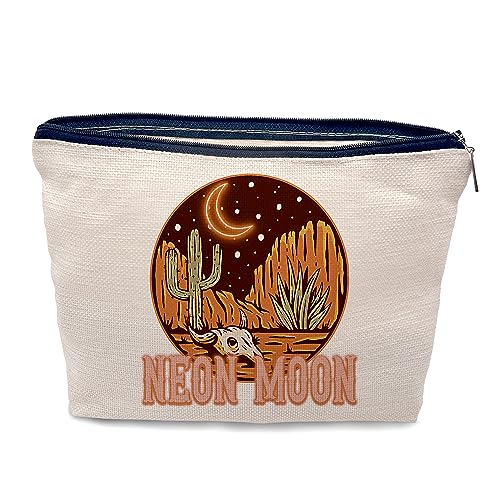 Nogrit Western Makeup Bag, Neon Moon Bull Skull Desert Cowgirl Makeup Bag, Wild West Linen Makeup Bag,Gifts for Teen Girls,Western Cowgirl Gifts von Nogrit