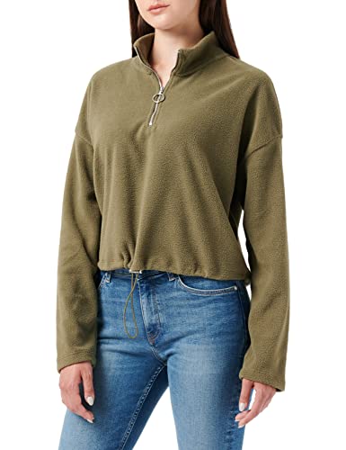 Noisy May Damen Kurzer Fleece Pullover | Rundhals Half Zip Shirt Longsleeve | Einstellbarer Bund NMMISSER, Farben:Olive, Größe:S von Noisy may