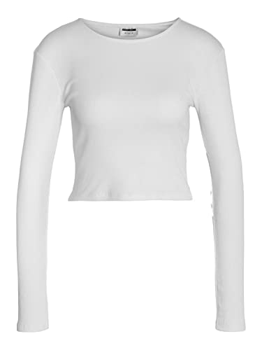 Noisy may Damen Einfarbiges Langarm Crop Top Basic Geripptes Stretch Rundhals Oberteil NMMAYA von Noisy may