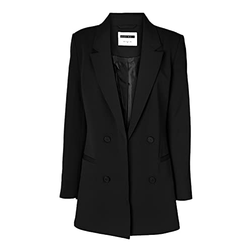 Noisy may Eleganter Blazer Tailliert mit Taschen Langer Basic Cardigan Business Jacke Mantel NMVIVIAN, Farben:Schwarz,Größe Damen:XS von Noisy may