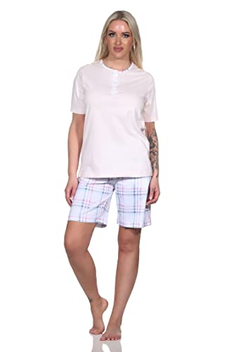 Damen Kurzarm Pyjama Shorty mit Karierter Hose aus Jersey - auch in Übergrössen, Farbe:rosa, Größe:56-58 von Normann