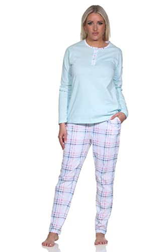 Edler Damen Langarm Pyjama mit Karierter Hose aus Jersey - auch in Übergrössen, Farbe:hellblau, Größe:60-62 von Normann