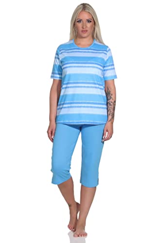 Normann Damen Capri Schlafanzug Kurzarm Pyjama im farbenfrohen Streifen Look, Farbe:blau, Größe:44-46 von Normann