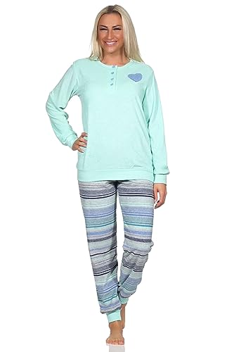 Normann Damen Frottee Langarm Schlafanzug Pyjama - auch in Übergrössen, Farbe:blau, Größe:50 von Normann