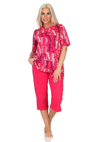 Normann Damen Kurzarm Capri Schlafanzug Shorty Pyjama - auch in Übergrössen, Farbe:pink, Größe:44-46 von Normann