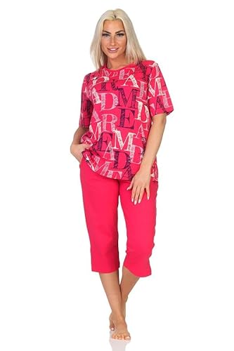 Normann Damen Kurzarm Capri Schlafanzug Shorty Pyjama - auch in Übergrössen, Farbe:pink, Größe:56-58 von Normann