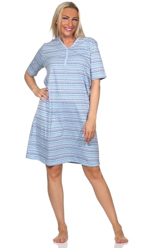 Normann Damen Kurzarm Nachthemd im Ethnolook - auch in Übergrössen, Farbe:blau, Größe:60-62 von Normann