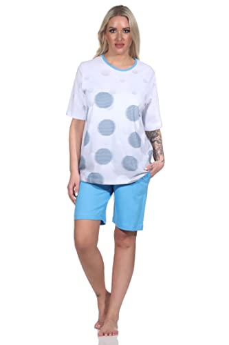 Normann Damen Kurzarm Schlafanzug Shorty in Tupfen-Punkte Optik - auch in Übergrössen, Farbe:blau, Größe:52-54 von Normann